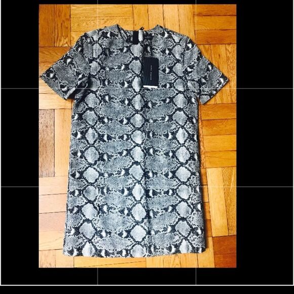 Zara Python Snake Print Short Sleeve Shift Dress - Picture 2 of 7